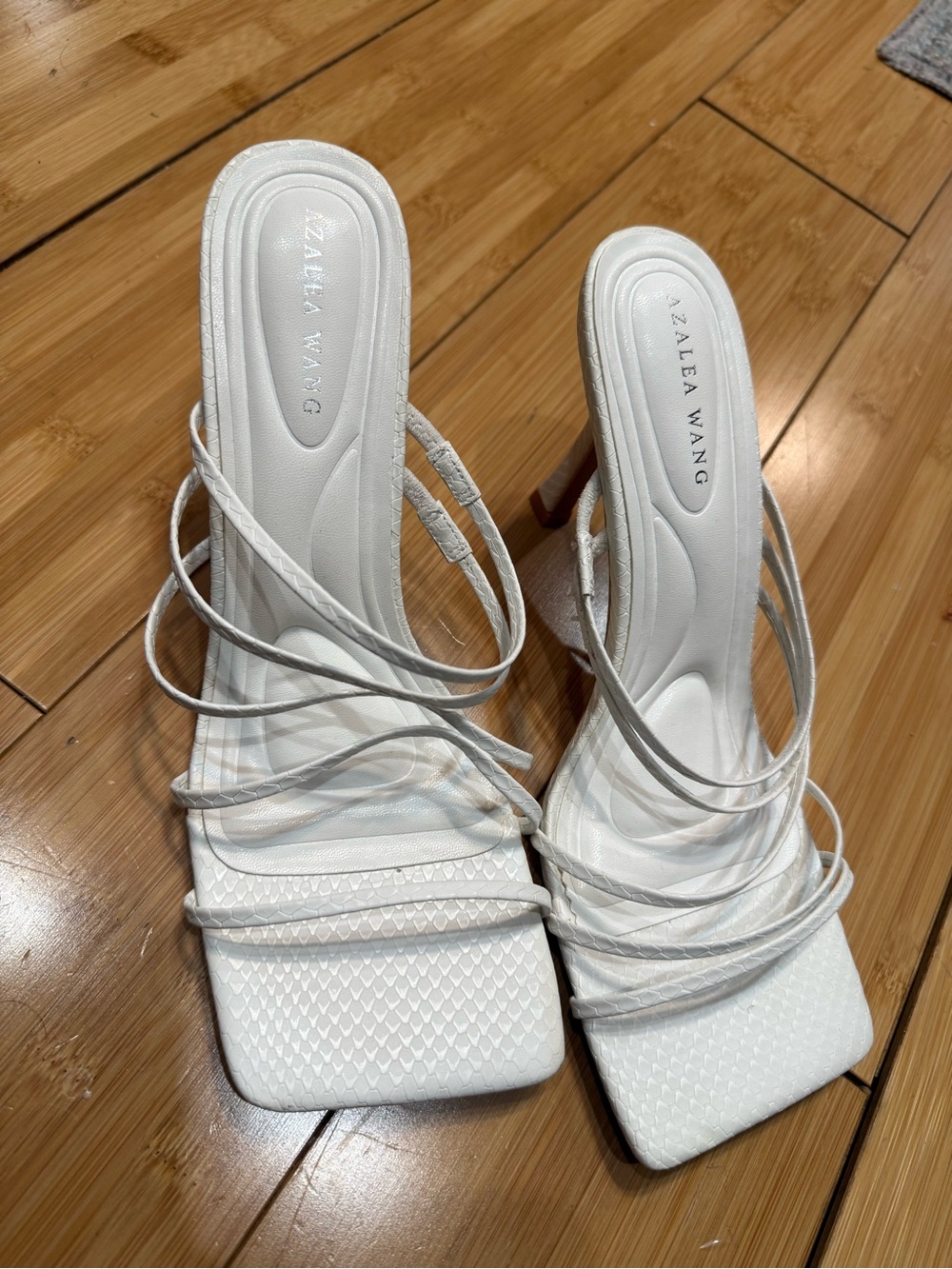 Azalea Wang White Strappy Square-Toe Heeled Sandals
